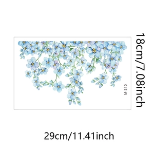 Detailed view of blue watercolor floral bathroom wall sticker showing size 29cm x 18cm