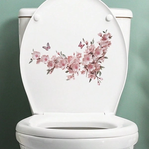 3D pink cherry blossom and butterfly self-adhesive wall stickers for bathroom decor