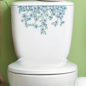 Blue floral wall stickers for bathroom toilet decoration with self-adhesive design
