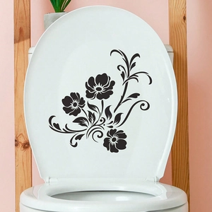 Creative black floral vine wall sticker decor for bathroom and toilet lid cover