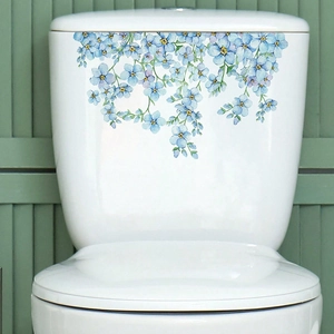 Waterproof PVC Blue Flower Toilet Sticker Watercolor Floral Bathroom Wall Decal Self Adhesive Home Decoration For Washroom