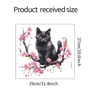Luminous black cat and cherry blossom wall sticker showing size specs 29cm by 27cm