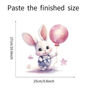 Detail showing cartoon bunny wall sticker dimensions of 27cm x 25cm for bathroom decor