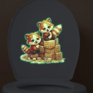 Adesivo da Parete Cartoon Panda Rosso Fluorescente Decorazione Bagno WC PVC Autoadesivo Luminoso Animale Blocchi