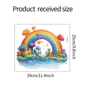 Detailed size specifications for rainbow castle luminous wall sticker showing dimensions