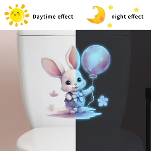 Luminous bunny and balloon wall stickers showing day and night effect for home bathroom décor