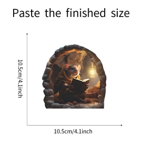 Maßzeichnung der 10,5 cm Wandtattoo-Maus, die im Loch liest, für Heimdekoration