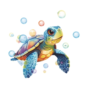 Leuchtender Aquarell Schildkröten Wandsticker mit bunten Blasen für Kinderzimmer Dekoration