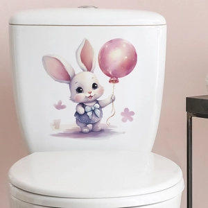 Luminous cartoon rabbit with pink balloon self-adhesive wall sticker for toilet decoration