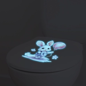 Luminous cartoon rabbit and balloon wall sticker for bathroom decor in dark blue glow