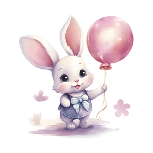 Luminous cartoon rabbit wall sticker with pink balloon and blue dress for kids' room