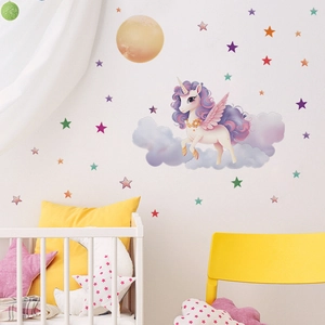 Glow in the dark unicorn wall stickers with moon and stars for kids bedroom decor