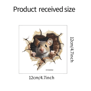 Dimensions détaillées du sticker mural trou de souris 3D de 12cm pour chambre d'enfant