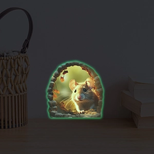 3D Mouse Hole Wall Sticker Luminous Glow In The Dark Mouse Hole Decal Removable PVC Animal Mural For Kids Bedroom Home Decor