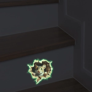 Sticker mural 3D souris lumineuse dans un trou de mur pour déco de maison