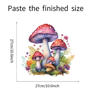 Detailed dimensions of watercolor mushroom wall stickers showing 27x27cm finished size