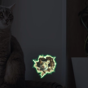 Sticker mural 3D trou de souris lumineux avec effet de lueur verte dans le noir
