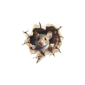 Sticker mural 3D souris mignonne sortant du mur de briques autocollant phosphorescent