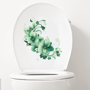 Luminous 3D flower wall stickers for bathroom decor with green floral vine pattern