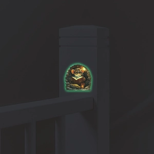 Luminous wall sticker featuring a cartoon mouse reading in a cave with green glow effect