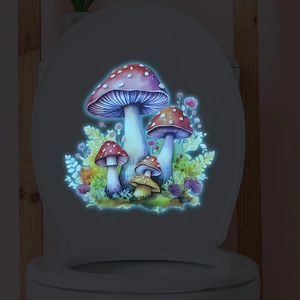 Glow In The Dark Mushroom Toilet Sticker Watercolor Luminous Bathroom Wall Decal PVC Self Adhesive Home Decor Mural Sticker