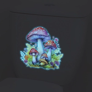 Glow-in-the-dark wall stickers featuring colorful dream mushrooms and flowers in the dark