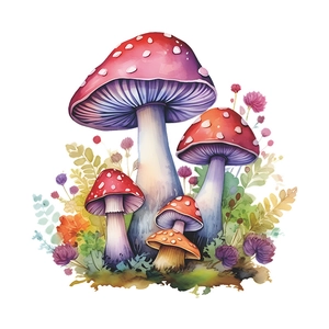 Luminous watercolor mushroom wall stickers with red caps and green leaves for kids' rooms