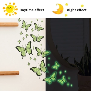Stickers Muraux Papillon Lumineux Étoiles Fluorescentes Décalcomanies Amovibles en PVC pour Décoration Chambre Enfant