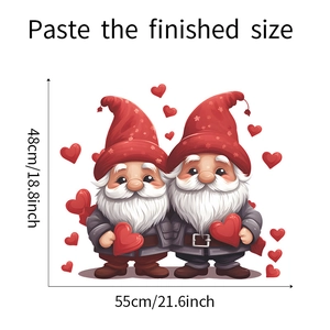 Detail view of Valentine's Day gnome wall stickers showing size 55cm by 48cm