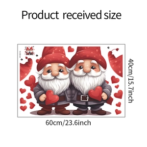 Layout details showing Valentine's gnome wall stickers with dimensions 60cm by 40cm