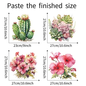 Size chart showing dimensions for tropical cactus and succulent wall stickers
