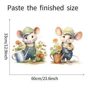 Detailed view of watercolor mice wall decals with 60x33cm dimensions for home decor
