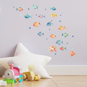 Glow-in-the-dark cartoon tropical fish wall stickers for children bedroom decor