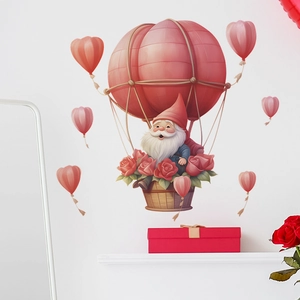 Detail of Valentine gnome in hot air balloon wall sticker with heart shaped balloons