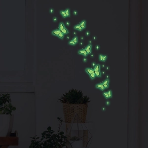 Stickers muraux papillons verts lumineux avec étoiles pour décoration chambre d'enfant