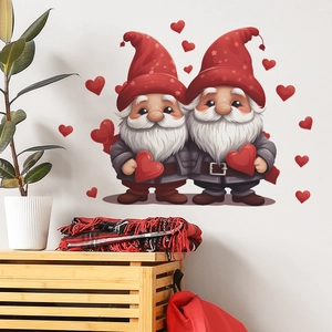 Valentine Gnomes wall stickers with red hearts and grey clothes for home decoration
