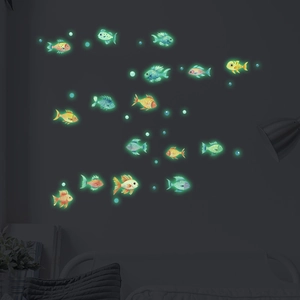 Glow in the dark cartoon fish wall stickers for kids bedroom with luminous sea creatures
