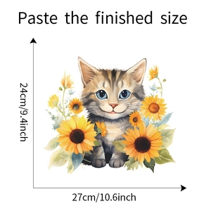 Detailed dimensions of watercolor cat and sunflower self-adhesive wall decal sticker
