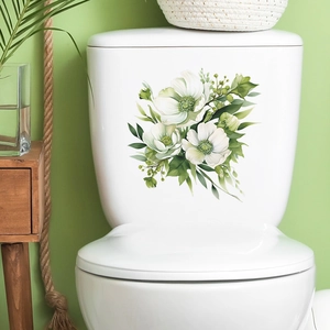 Tropical white anemone flower wall stickers for home decoration on bathroom toilet tank