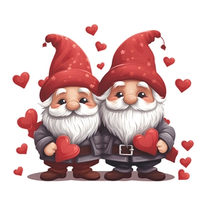 Valentine's Day couple gnomes wall sticker with red hearts on white background