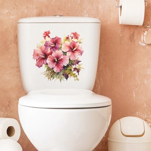 Watercolor tropical pink hibiscus flower wall stickers for bathroom toilet decor
