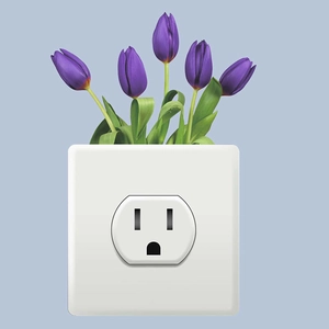 Romantic tulip floral decoration on a standard white US Type B wall power outlet panel