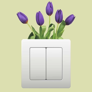White double rocker light switch panel with purple tulip floral home decor accents
