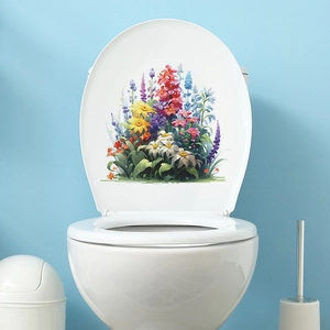 Tropical floral self-adhesive wall sticker for toilet lid bathroom home decoration