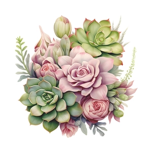 Detail of tropical succulent wall stickers with pink rose floral cluster designs