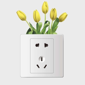 Fresh romantic yellow tulip wall sticker decoration for standard five-hole light switch panel