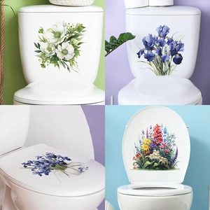Tropical Floral Bathroom Toilet Sticker Removable PVC Self-Adhesive Decoration For Toilet Lid Tank Wall Decal Flower Design