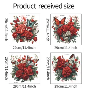 Detailed size chart for rose and butterfly wall stickers measuring 29cm by 29cm