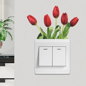 Modern Tulip Flower PVC Wall Stickers Removable Self-Adhesive Light Switch Decoration For Living Room Bedroom Floral Home Decor