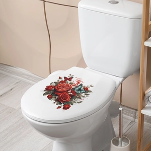 Self-adhesive wall sticker with red roses and butterflies for toilet seat decoration